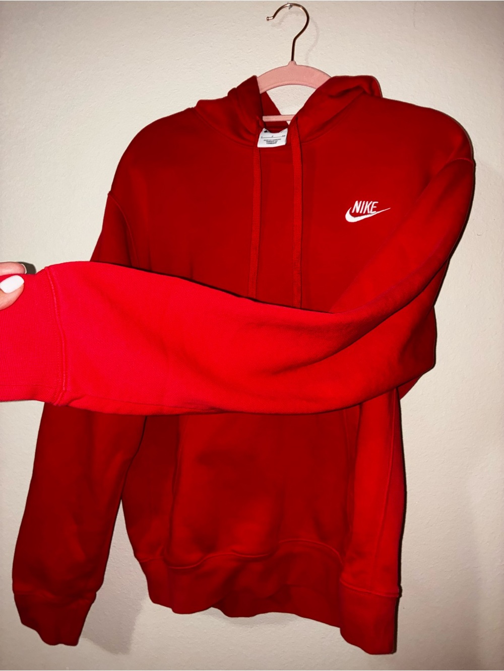 Nike Men's Red Hoodie White Swoosh